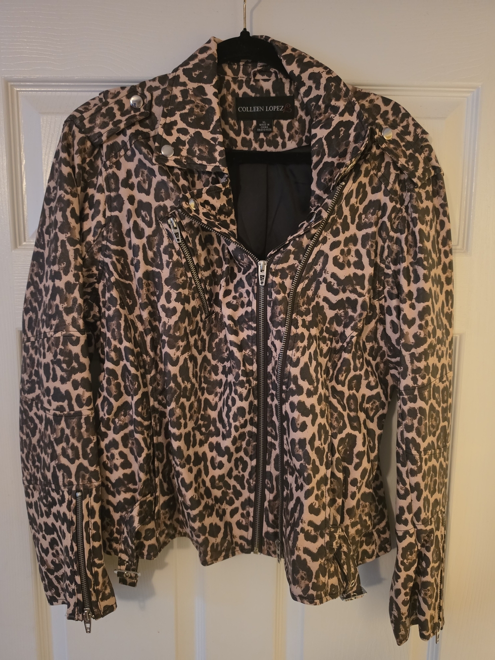 Colleen Lopez Women's Leopard Print Faux Leather Jacket